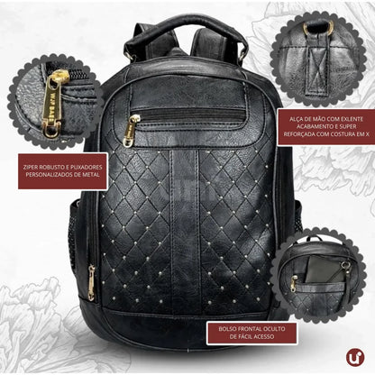 Mochila Feminina de Couro Antifurto para Notebook 15" Impermeável