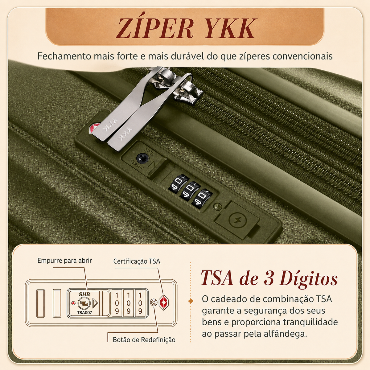 Kit Mala de Viagem Verde Oliva 20"/24" + Bolsa e Necessaire