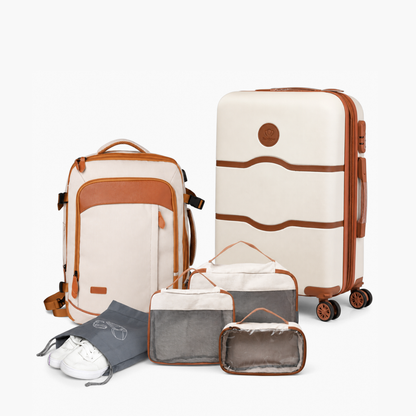 Kit de Viagem NovaTech™ — Mala de Bordo ABS 360° + Mochila 4 em 1 | 3 Cores Combinando