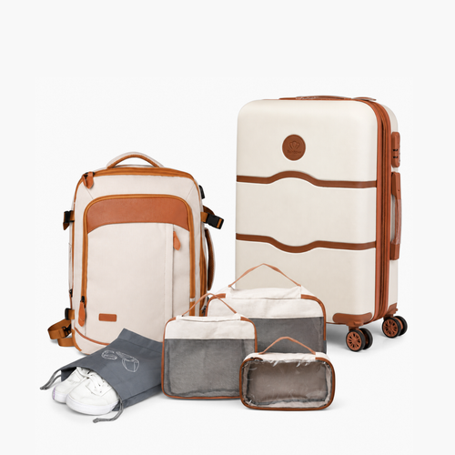 Kit de Viagem NovaTech™ — Mala de Bordo ABS 360° + Mochila 4 em 1 | 3 Cores Combinando