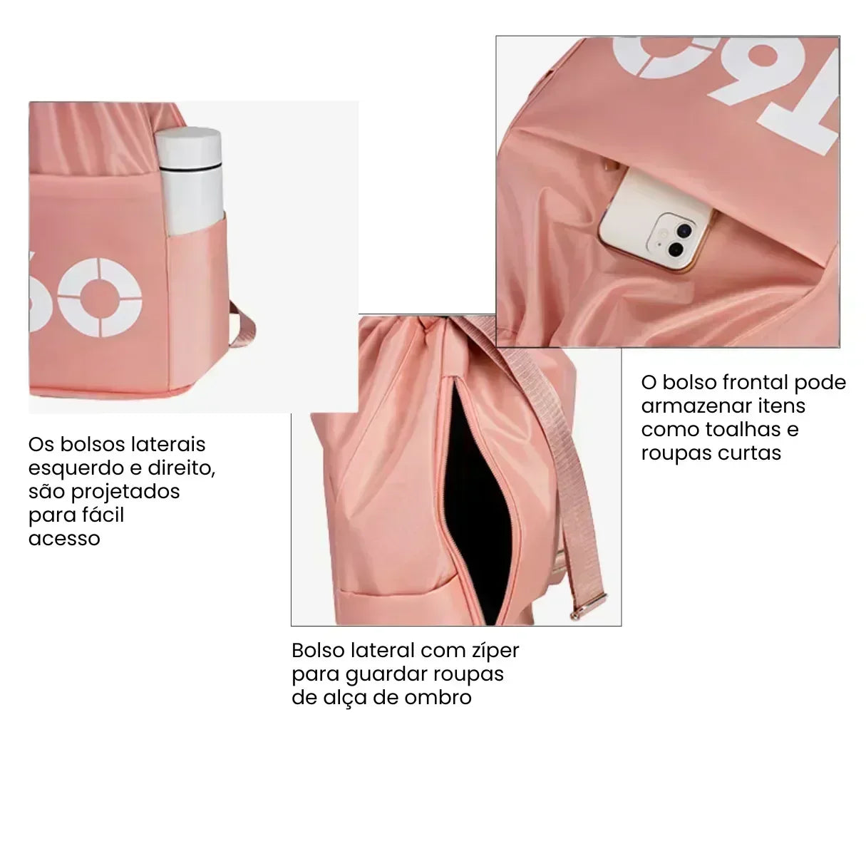 Mochila Saco Esportiva Impermeável com Bolso Antifurto - T60