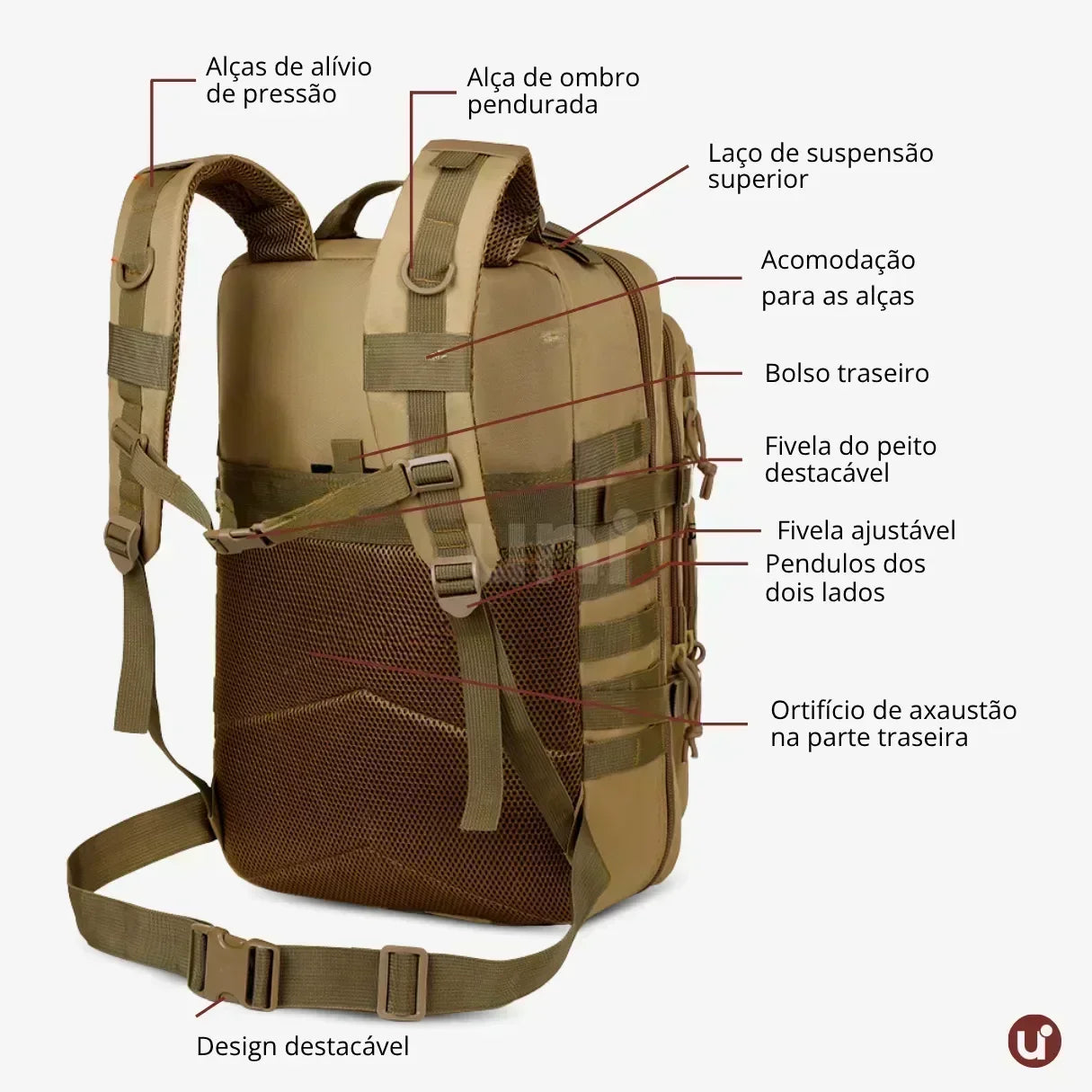 Mochila Tática Militar 50L Impermeável Tactical Titan™ | Brinde: Patch Bandeira do Brasil