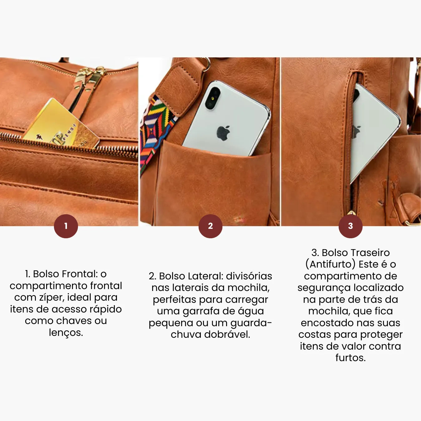 Mochila Feminina Antifurto Impermeável em Couro - Shiny Diary