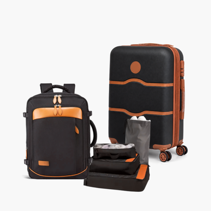 Kit de Viagem NovaTech™ — Mala de Bordo ABS 360° + Mochila 4 em 1 | 3 Cores Combinando