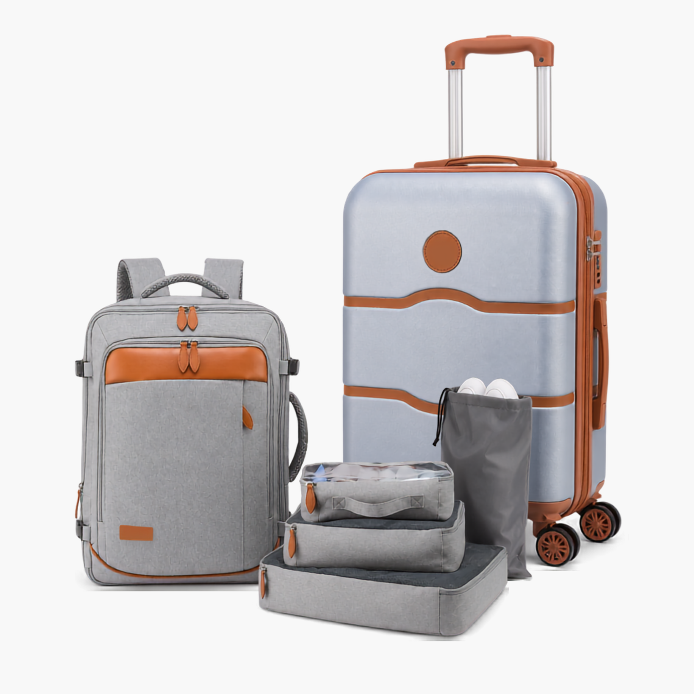 Kit de Viagem NovaTech™ — Mala de Bordo ABS 360° + Mochila 4 em 1 | 3 Cores Combinando