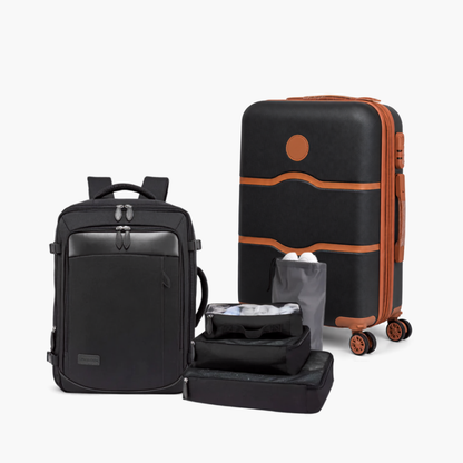 Kit de Viagem NovaTech™ — Mala de Bordo ABS 360° + Mochila 4 em 1 | 3 Cores Combinando