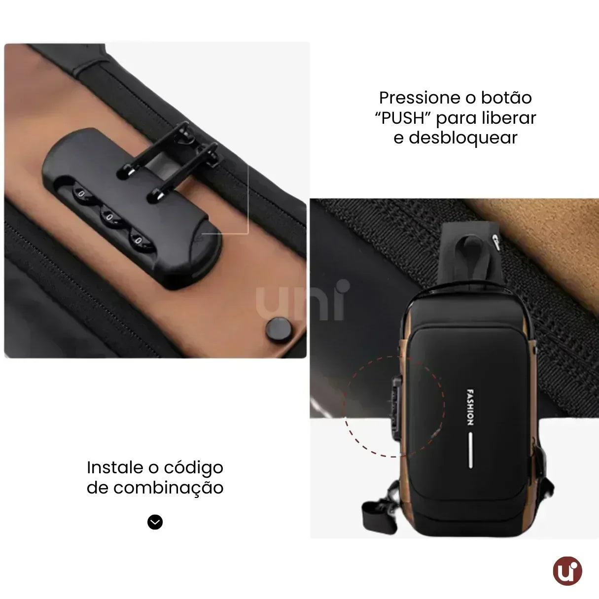 Bolsa Transversal Antifurto Impermeável com Cadeado e USB - SecureCarry™