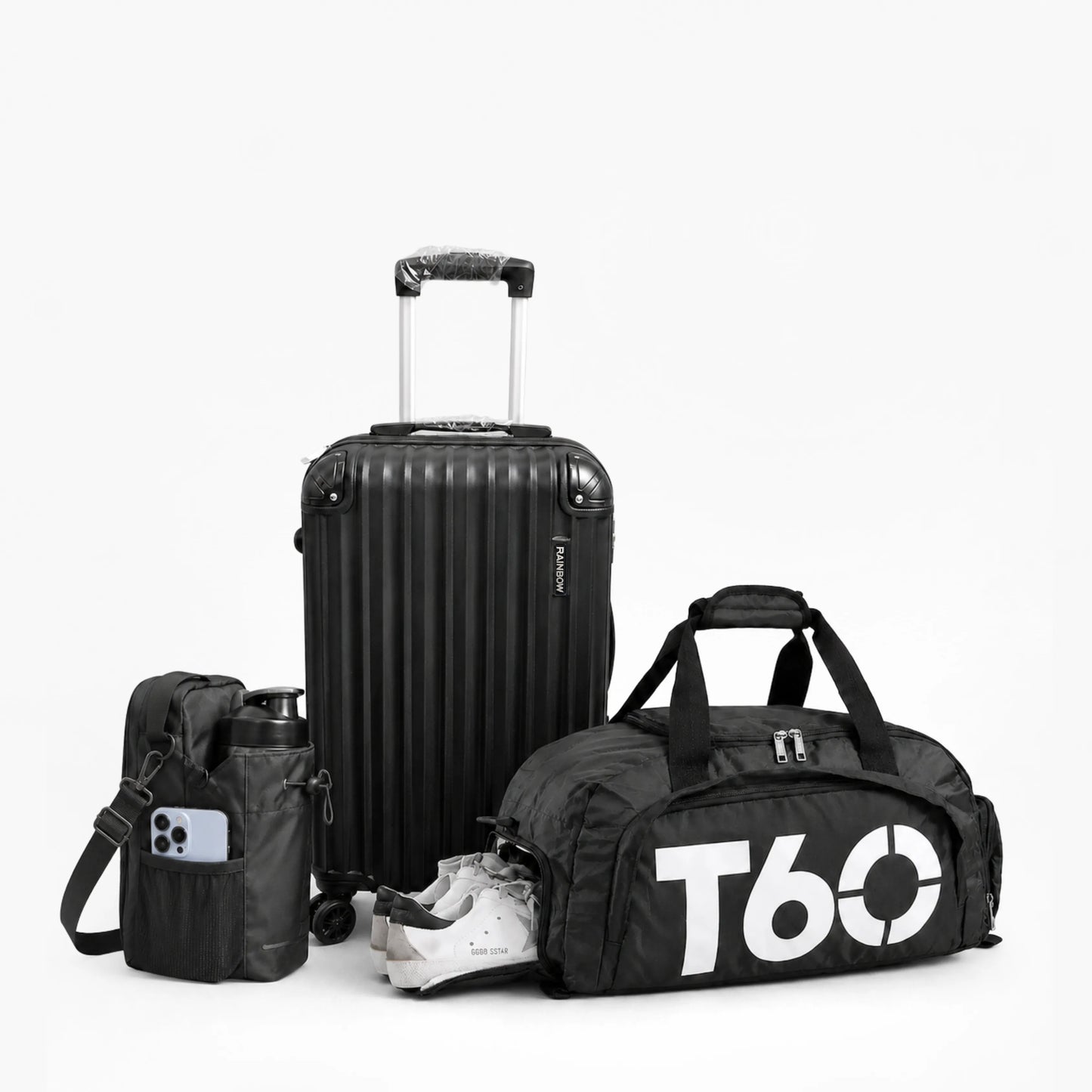 Kit Dinâmica Premium: Mala de Bordo 10kg ABS + Bolsa Esportiva T60 + BLINDES