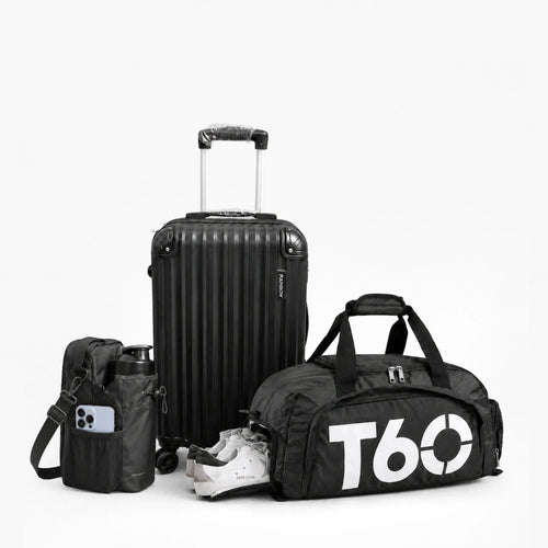 Kit Dinâmica Premium: Mala de Bordo 10kg ABS + Bolsa Esportiva T60 + BLINDES