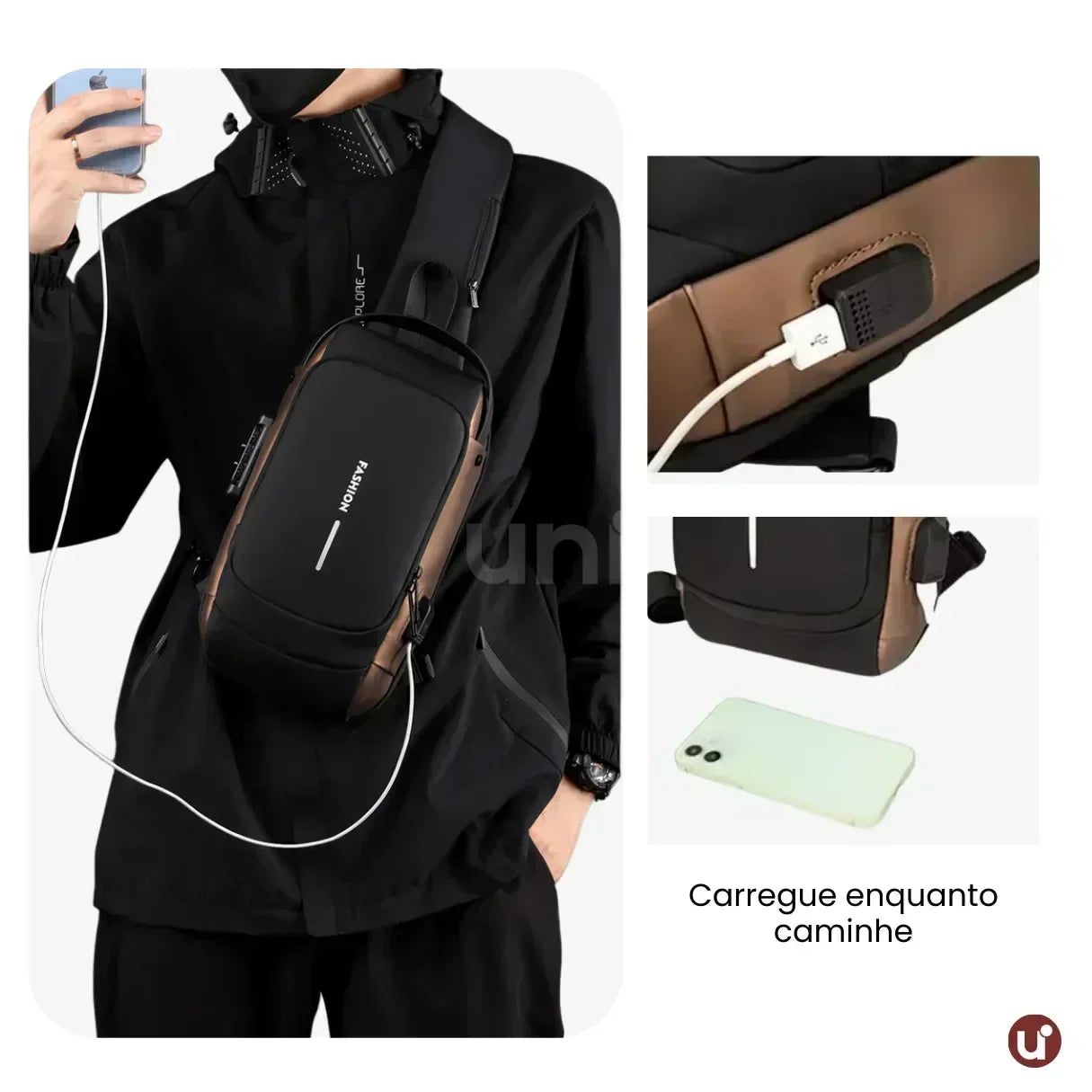 Bolsa Transversal Antifurto Impermeável com Cadeado e USB - SecureCarry™
