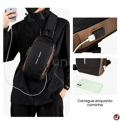 Bolsa Transversal Antifurto Impermeável com Cadeado e USB - SecureCarry™