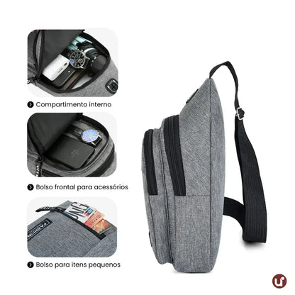 Mochila Transversal Impermeável e Antifurto para Viagem - CrossMove™