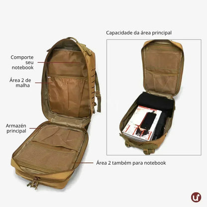 Mochila Tática Militar 50L Impermeável Tactical Titan™ | Brinde: Patch Bandeira do Brasil