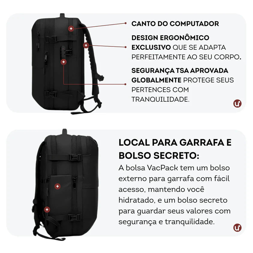 Mochila de Viagem Mala de Bordo a Vácuo 50L Impermeável - VacPack™