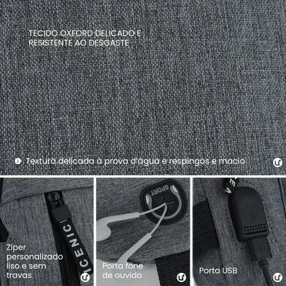Mochila Transversal Impermeável e Antifurto para Viagem - CrossMove™