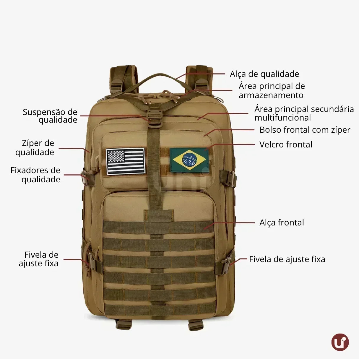 Mochila Tática Militar 50L Impermeável Tactical Titan™ | Brinde: Patch Bandeira do Brasil