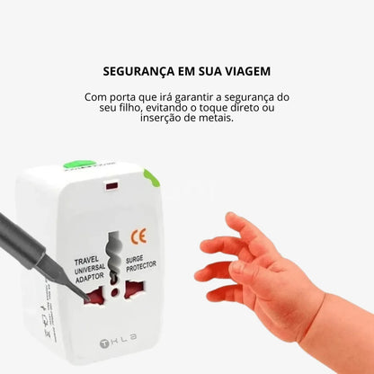 Adaptador de Tomada Internacional Universal Bivolt com Proteção Contra Surtos