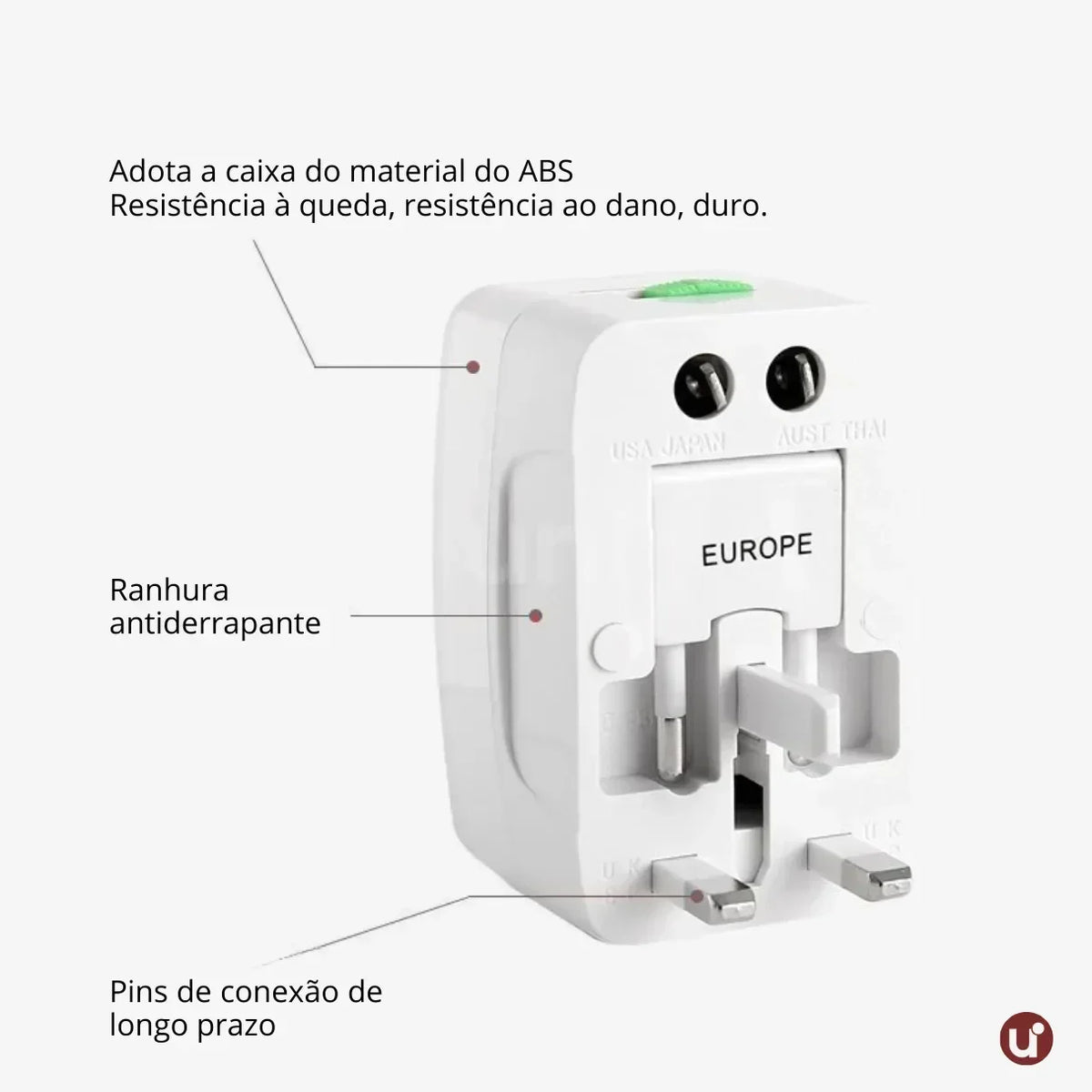 Adaptador de Tomada Internacional Universal Bivolt com Proteção Contra Surtos