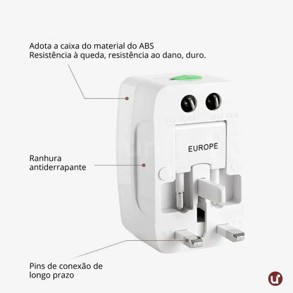 Adaptador de Tomada Internacional Universal Bivolt com Proteção Contra Surtos