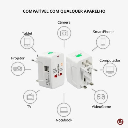 Adaptador de Tomada Internacional Universal Bivolt com Proteção Contra Surtos