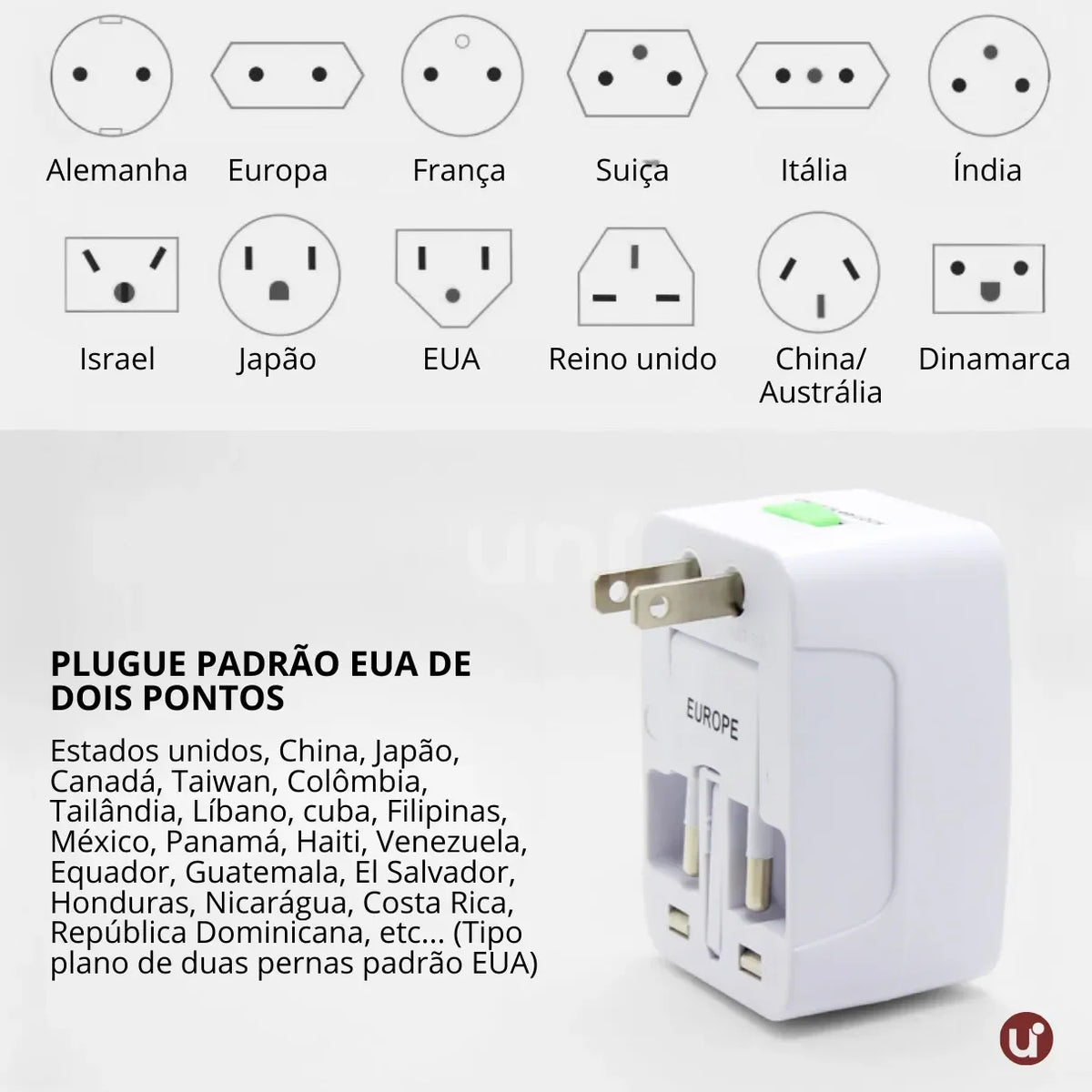 Adaptador de Tomada Internacional Universal Bivolt com Proteção Contra Surtos