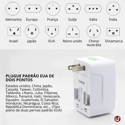 Adaptador de Tomada Internacional Universal Bivolt com Proteção Contra Surtos
