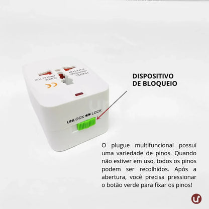 Adaptador de Tomada Internacional Universal Bivolt com Proteção Contra Surtos