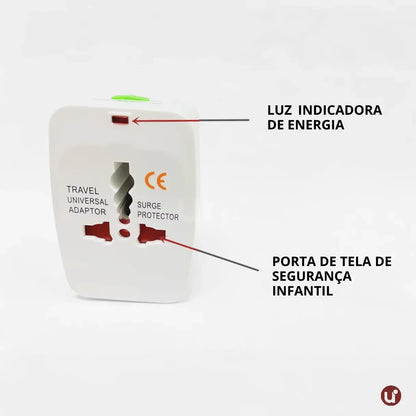 Adaptador de Tomada Internacional Universal Bivolt com Proteção Contra Surtos