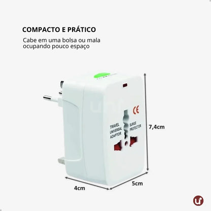 Adaptador de Tomada Internacional Universal Bivolt com Proteção Contra Surtos