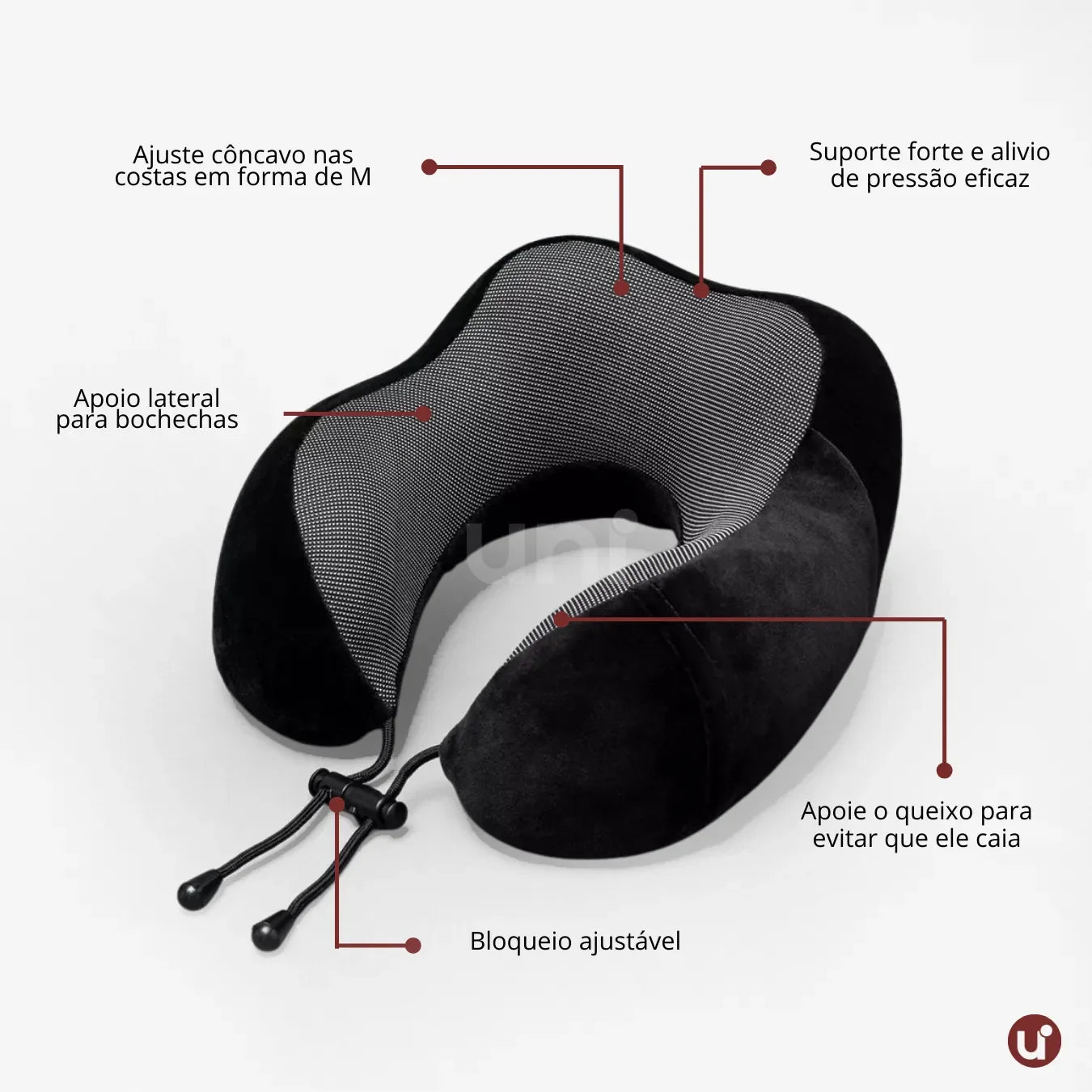 Almofada de Viagem Travesseiro de Pescoço Ergonômico com Espuma de Memória