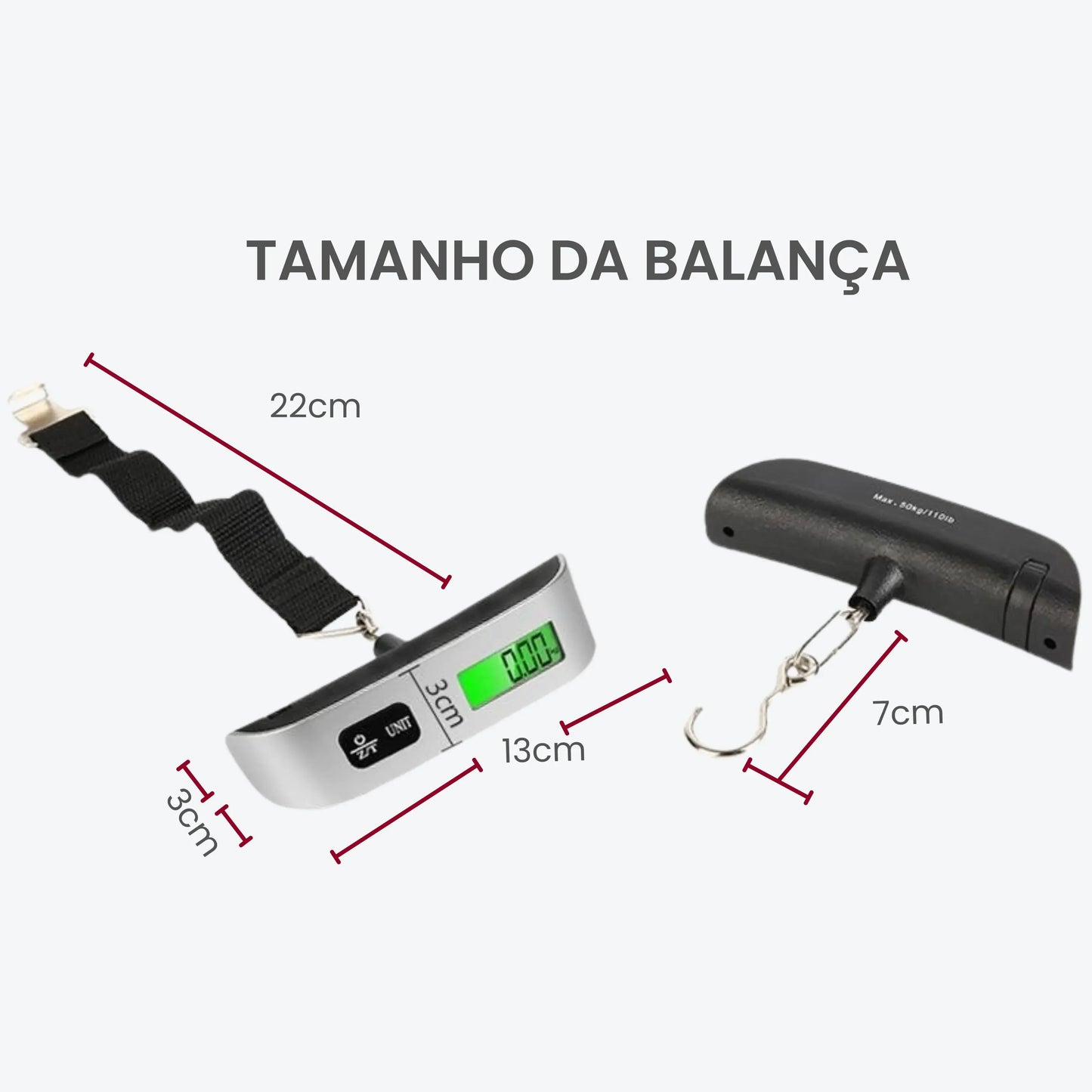 Balança Digital de Mão para Mala de Viagem 50kg - Portátil