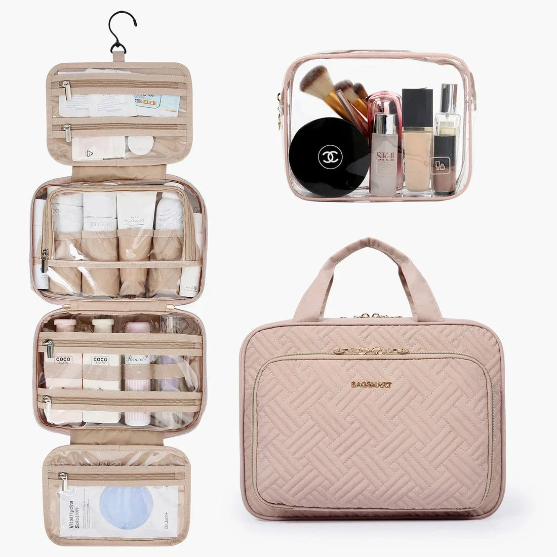 Necessaire de Viagem Dobrável Feminina com Gancho BeautyVoyage™