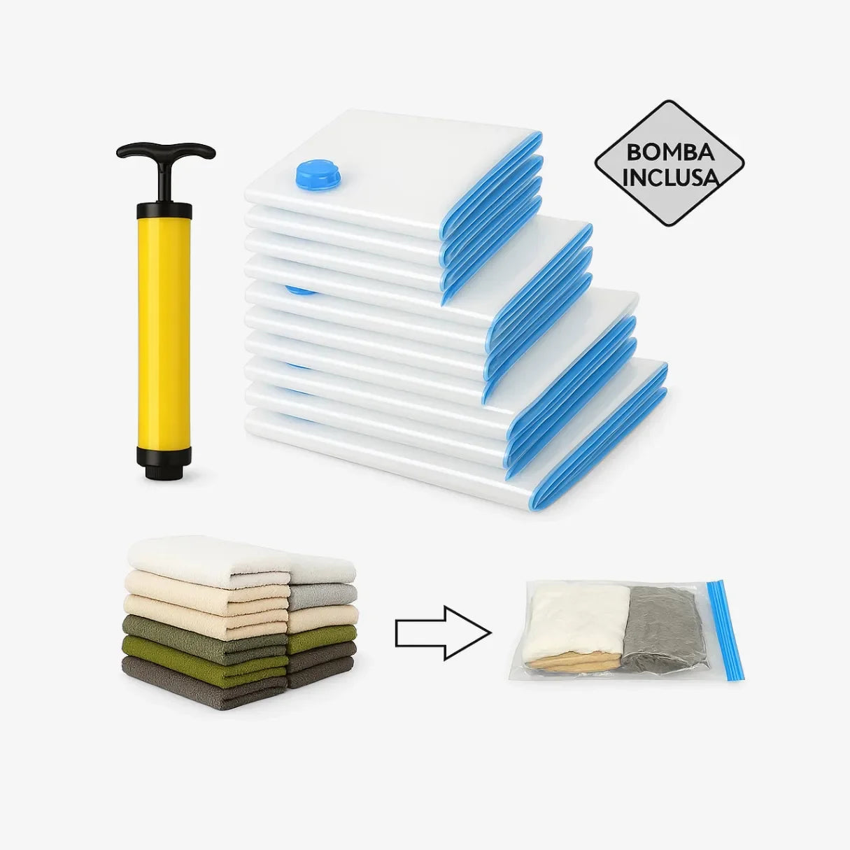 Kit Saco a Vácuo para Roupas com Bomba - Viagem e Armário
