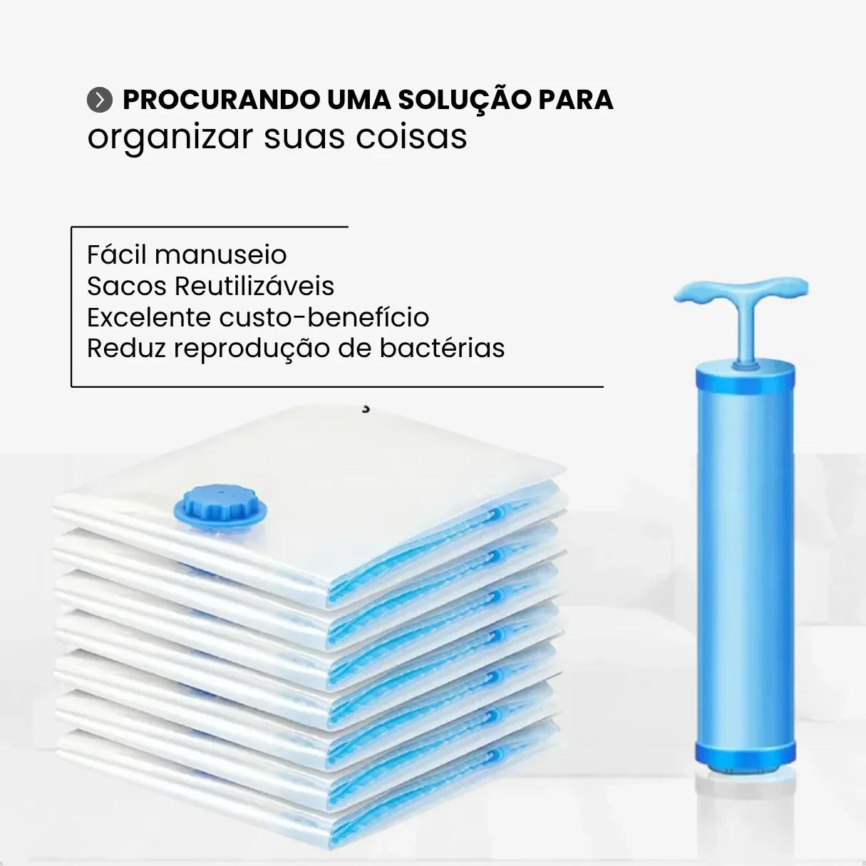 Kit Saco a Vácuo para Roupas com Bomba - Viagem e Armário