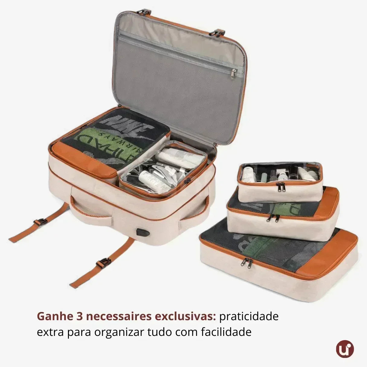 Mochila de Viagem 40L Expansível + 3 Necessaires Grátis