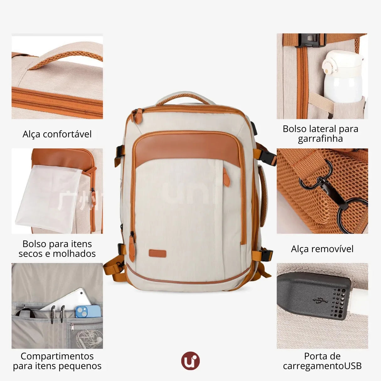 Mochila de Viagem 40L Expansível + 3 Necessaires Grátis