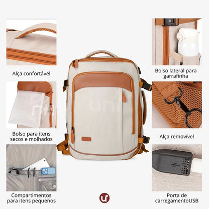 Mochila de Viagem 40L Expansível + 3 Necessaires Grátis