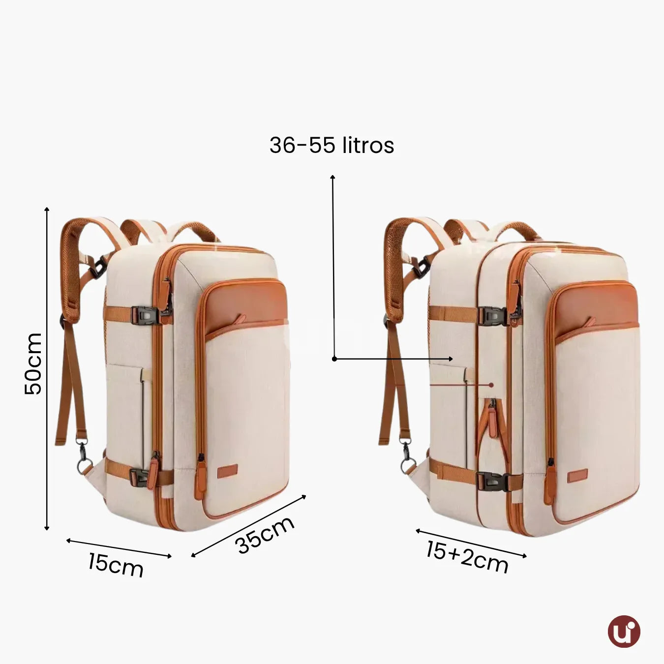 Mochila de Viagem 40L Expansível + 3 Necessaires Grátis