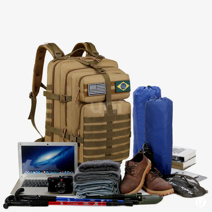 Mochila Tática Militar 50L Impermeável Tactical Titan™ | Brinde: Patch Bandeira do Brasil